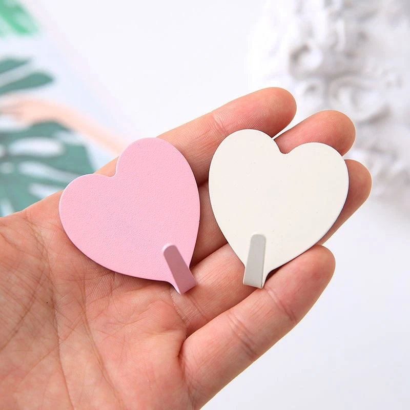 Heart Shaped Wall Hooks Iron Pink Decorative Hook Room Key Hanger Self Adhesive Coat Hat Hanger Wedding Home Decoration 2