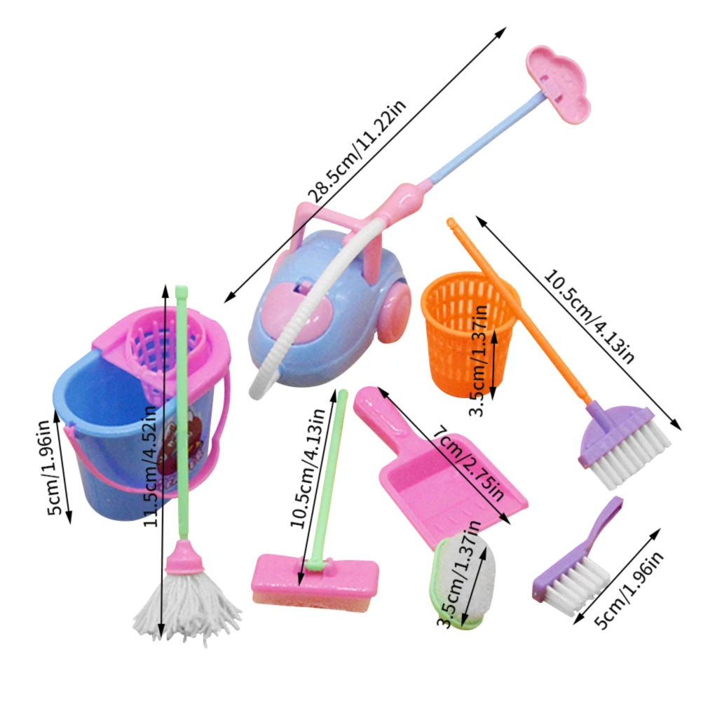 

Kids Simulation Toys Kit Artificial Washing Tools Household Mop Brush Vacuum Bucket, 6Pcs Set