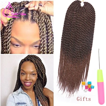 Synthetic Crochet Braids Senegalese Twist Ombre Brown Grey Handmade Braiding Hair Extensions For Black Woman girls 22roots/pc 1