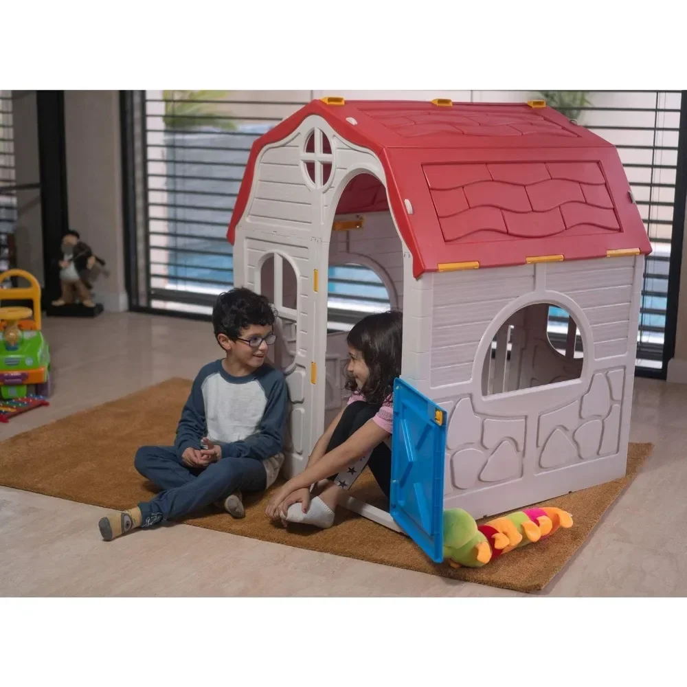 Children's Playhouse,Compact Foldable Plastic Toddler Roomy Outdoor Playhouse for Children Ages 2 Years Old and Up Playhouses 3