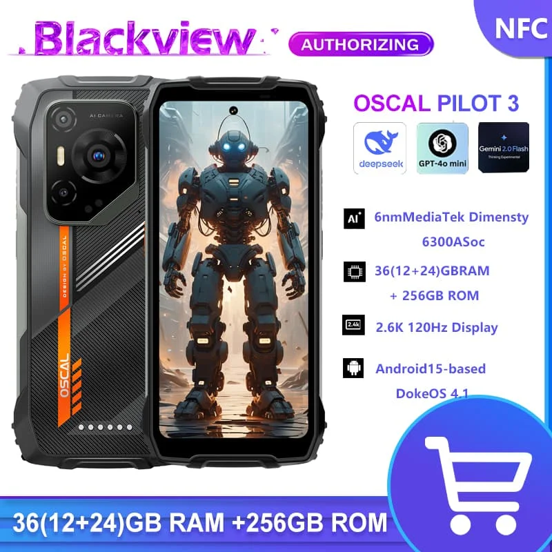 Blackview OSCAL PILOT 3 5G AI Rugged Smartphone MTK 6300, 6.78" 2.4K Display 120Hz, 12GB 256GB, 7500Amh Battery Phone,Android15