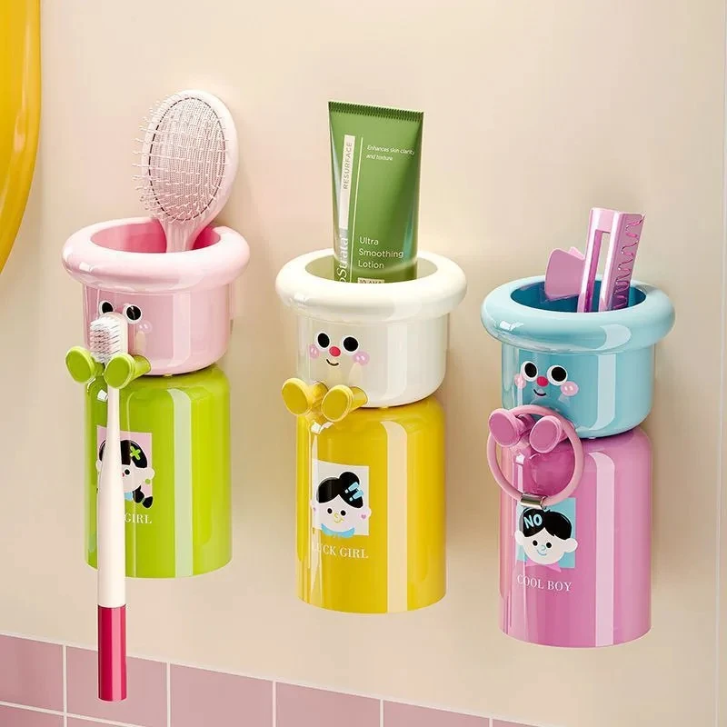 Cartoon Magnetic Toothbrush Holder Wall Mounted Bathroom Cup Organizer_voghion.com
