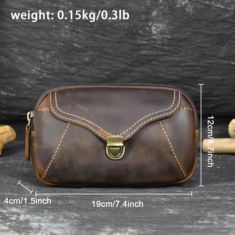 Man Belt Pouch Crazy Horse Leather Waist Pack For Men Fanny Pack Retro Cell Phone Bag Cowhide Hip Sack Casual Men's Belt Bag New