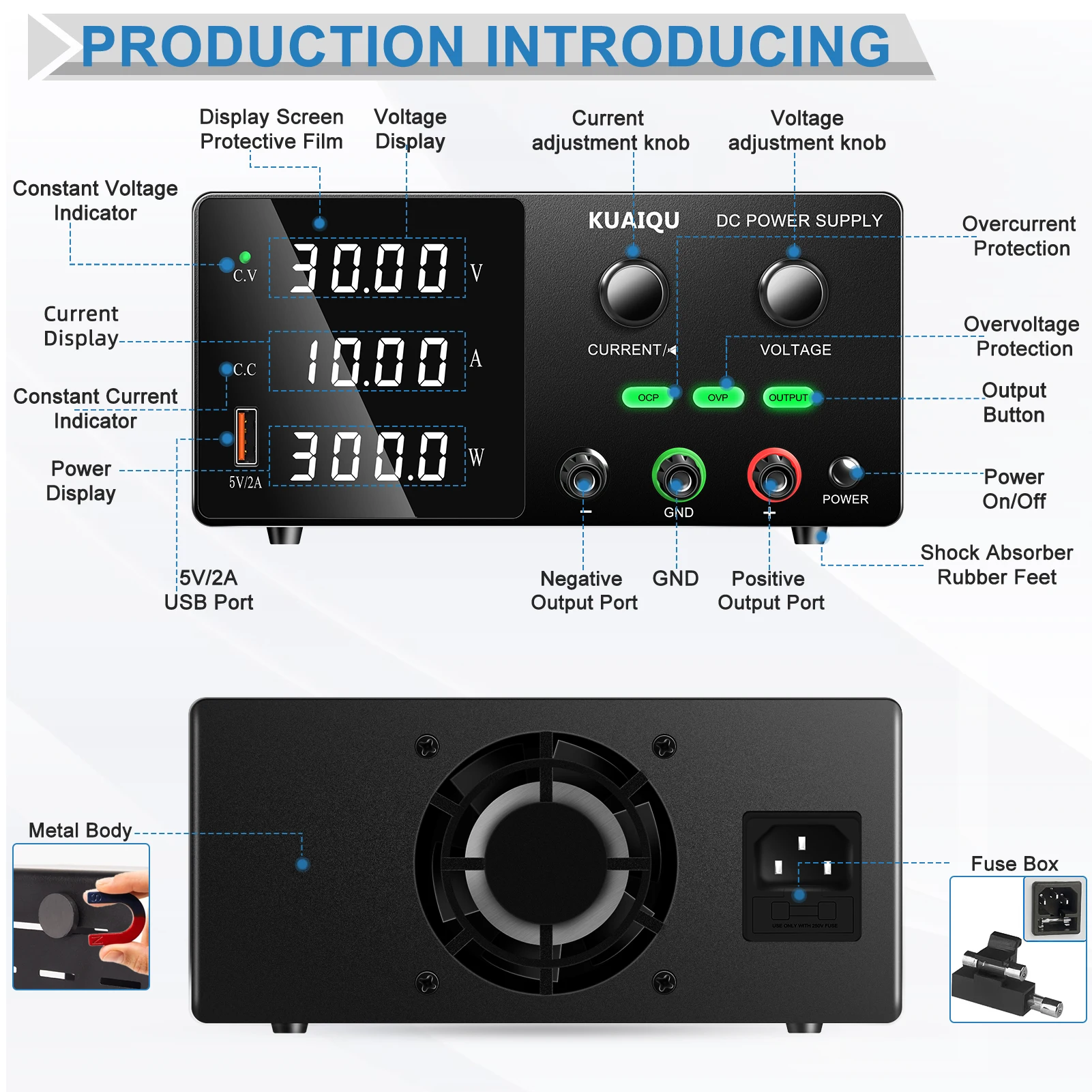 30V 10A 300W 랩 벤치 DC 전원 공급 장치 OCP OVP 출력 전압 안정기 0-60V 0-160V 조절 가능 스위칭 소스 휴대폰 수리