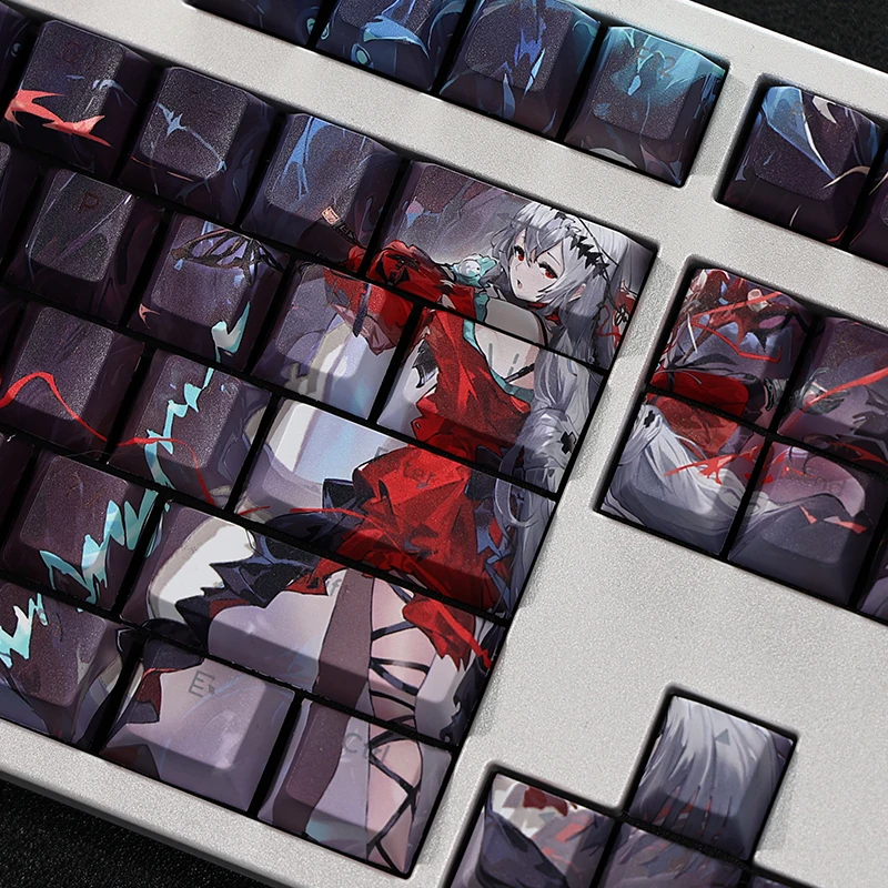 Chaves Conjunto Arknights Skadi Keycap Pbt Tintura Subbed Backlit Keycaps dos Desenhos Animados Anime Gaming Key Caps para Ansi 61 87 104 108 Layout 108 - Imagem 3