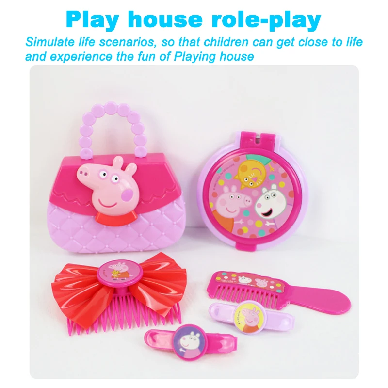 Makeup Toy Peppa Pig Kids Emulation Makeup Toy Set Playing House Simulation Tools Handbag Mirror Hairpin Hair Comb Girl Gift