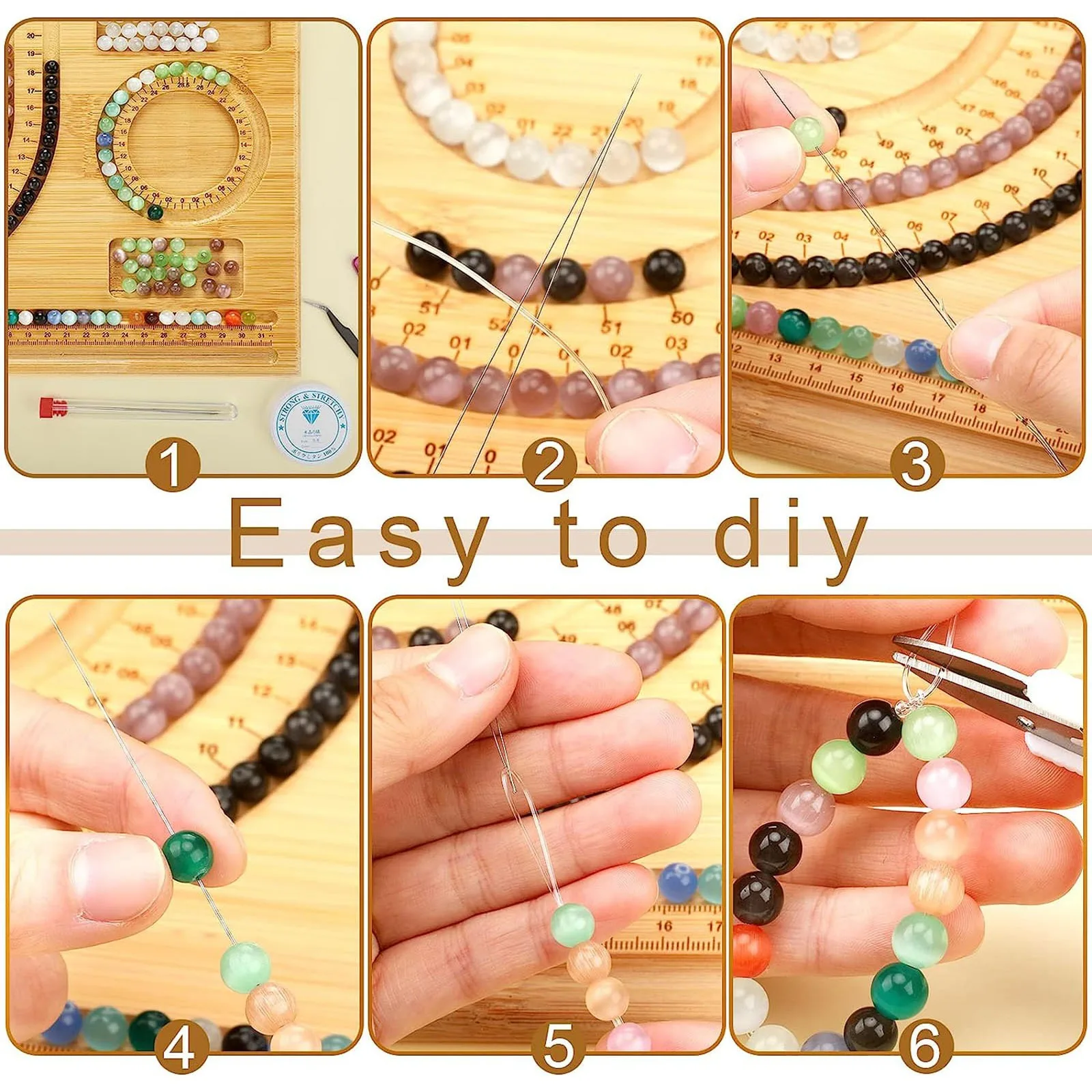 Kadagg Bordo Per Perline In Bambù, Vassoio Per Creare Bracciali E Collane, Con Scale E Fori Per Disporre E Infilare Le Perline, Leggero E Trasportabile