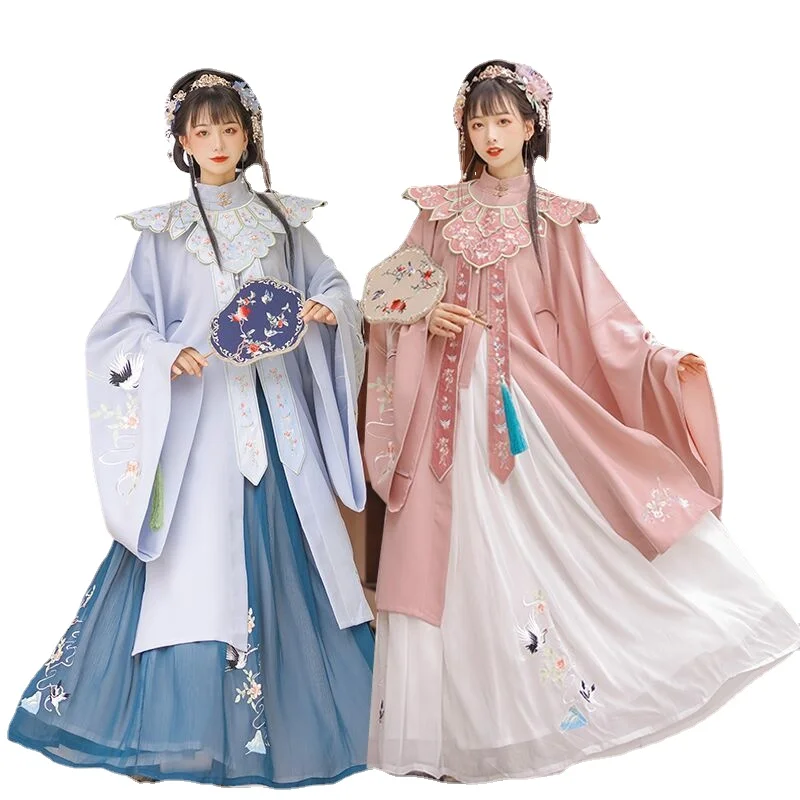

Hanfu Women's Autumn and Winter Genuine Stand Collar Long Sleeve Shirt and Skirt Full Set