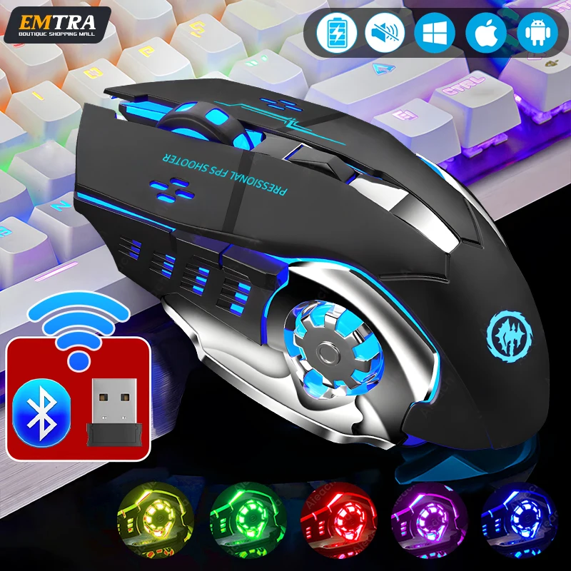 jogos, Mouse Bluetooth silencioso, USB, Retroiluminação mecânica