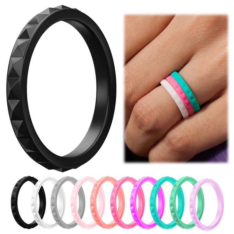 1pc 3mm Silicone Biker Rings Set For Women Diamond Grain Accessories