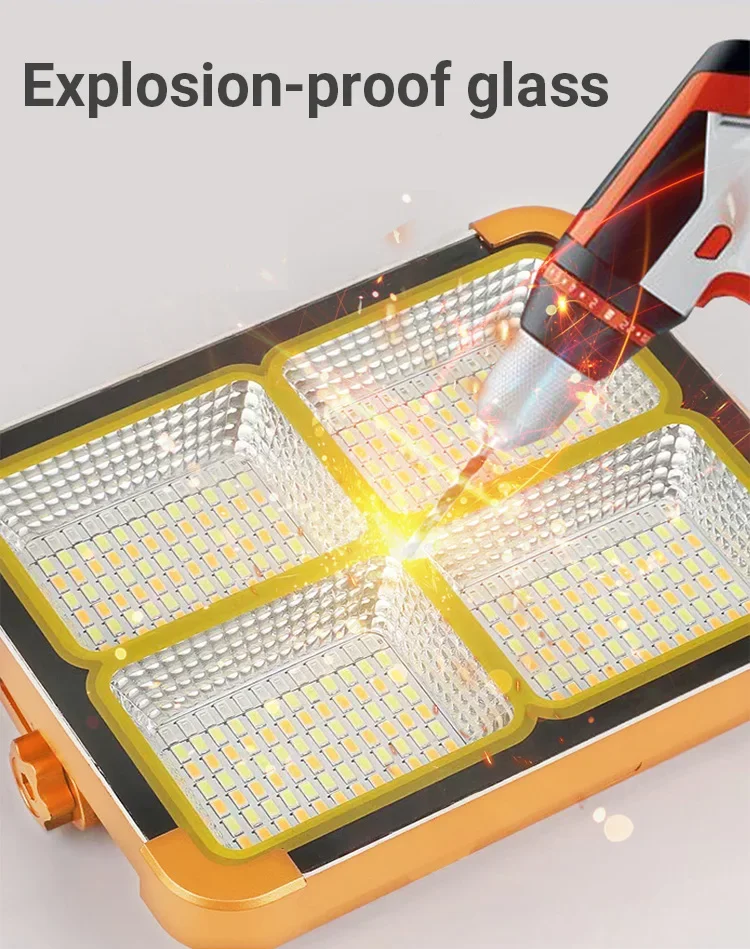 Description Picture 6 of itemNew Rechargeable Solar Flood Light Outdoor Portable LED Reflector Spotlight Rechargeable Projector Floodlight Construction Lamp