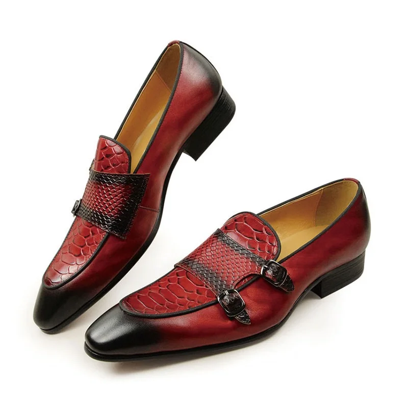 Comfortable Men Leather Shoes Red Black Color Loafers Rubber Bottom Casual Office Business Footwear Classic Retro Penny Man Shoe