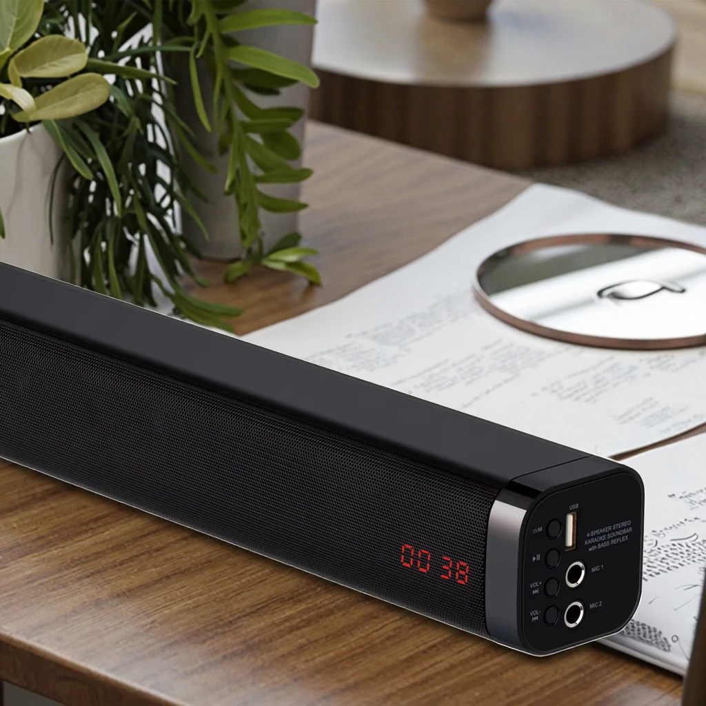 LED 화면이 있는 블루투스 사운드바 2.0 채널 원활한 연결 USB 및 AUX 인터페이스 다중 입력