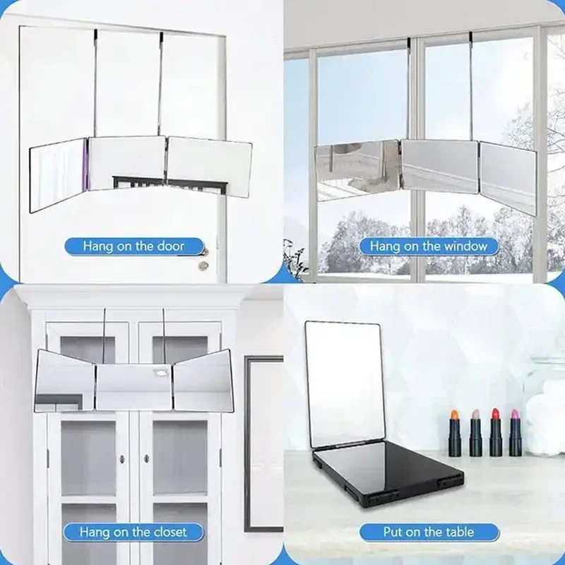 3 Way Mirror for Self Hair Cutting 360 Trifold Hair Cut Mirror for Men Women Makeup Vanity with Portable Adjustable Hooks