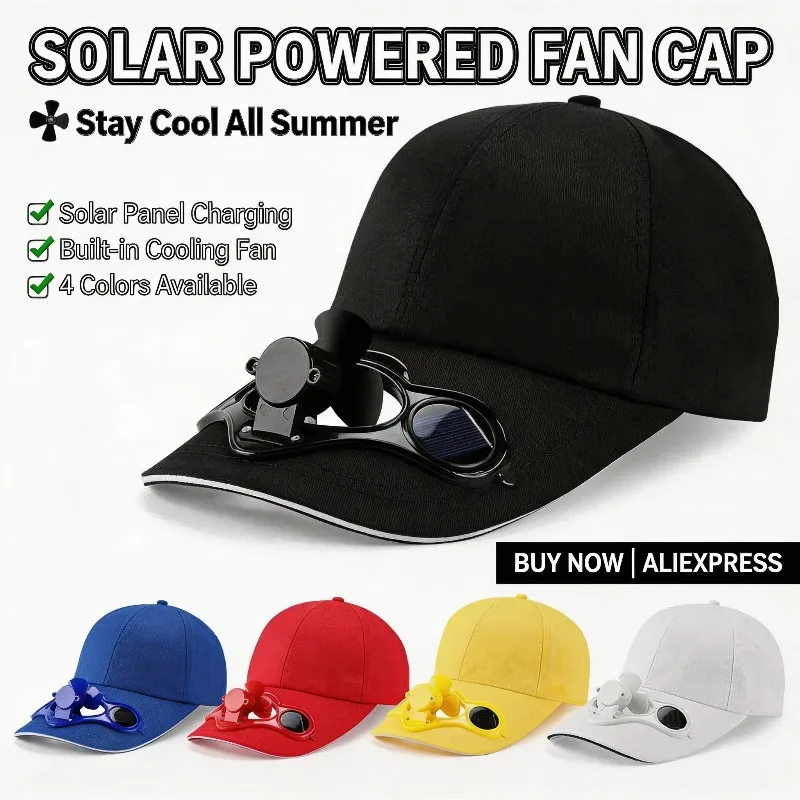 USB Rechargeable Solar Fan Hat UV Protection Breathable & Adjustable Cooling Cap for Men & Women Outdoor Summer Sunshade Hat Kit