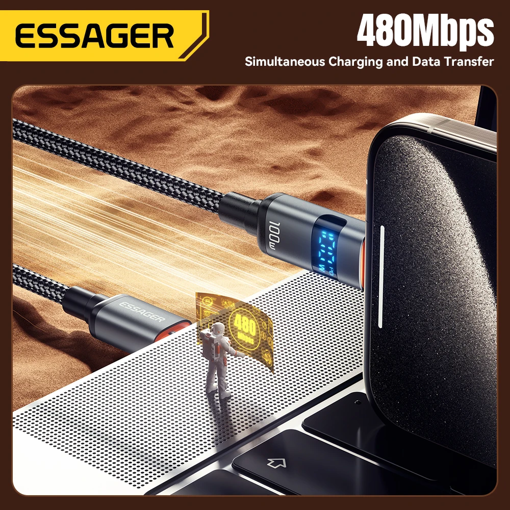 Essager Digital Display USB-C to USB-C 100W Fast Charging Cable