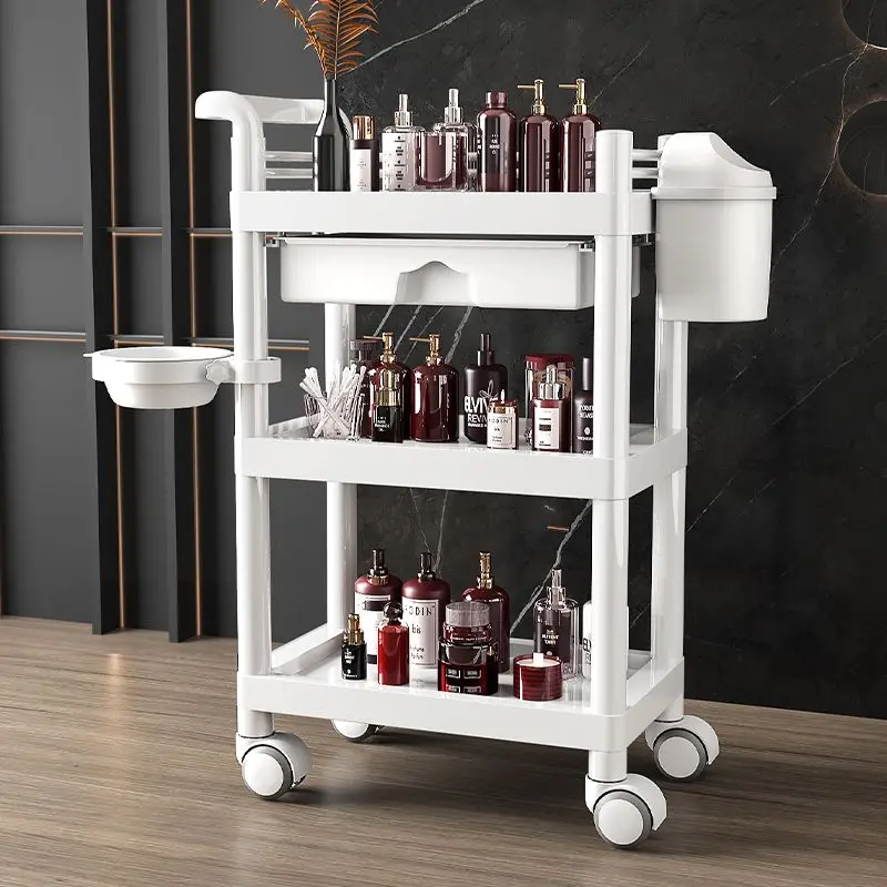 Beauty Salon Special Beauty Trolley Mobile Pulley Beauty Spa Instrument Tool Car Storage Shelf Drawer Trash Can Tattoo Equipment retro beauty salon stroller european hairdressing tattoo tattoo barber shop three layer with drawer tool car rack shelf