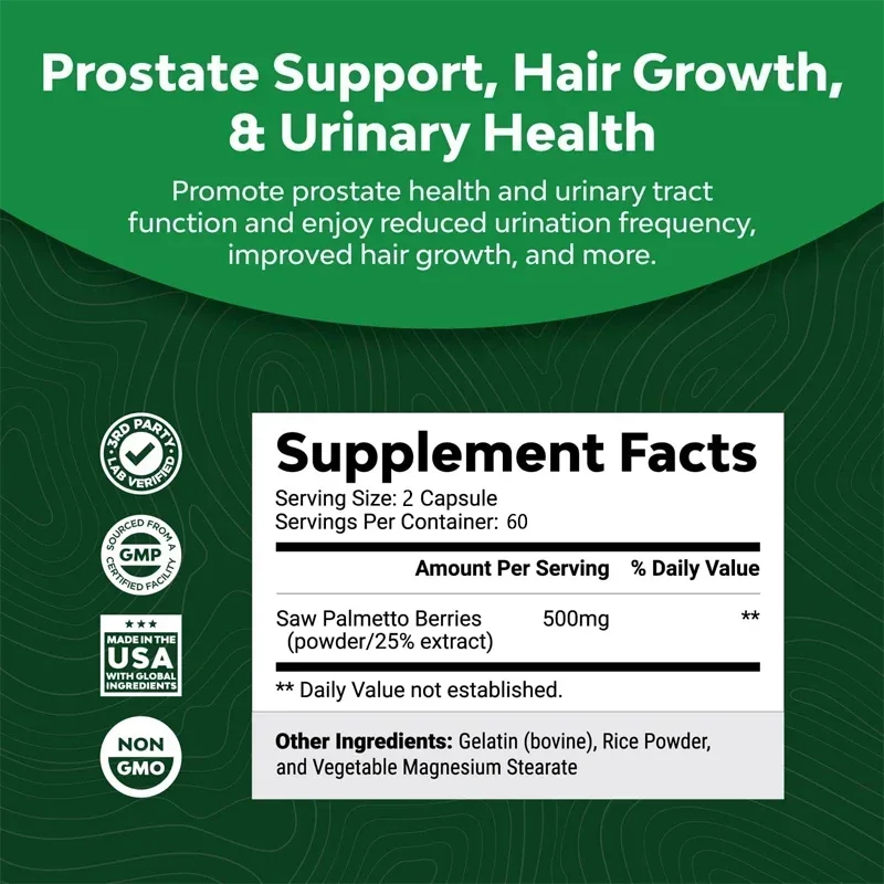 Saw Palmetto-Urinary Health, DHT Blocker and Prostate Support Supplement, Prevents Hair Loss
