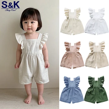 Baby Girls Rompes Clothes Newborn Solid Jumpsuit Infant Gilr Romper Toddler Linen Ruffles Sleeveless Bodysuit Summer Outfits