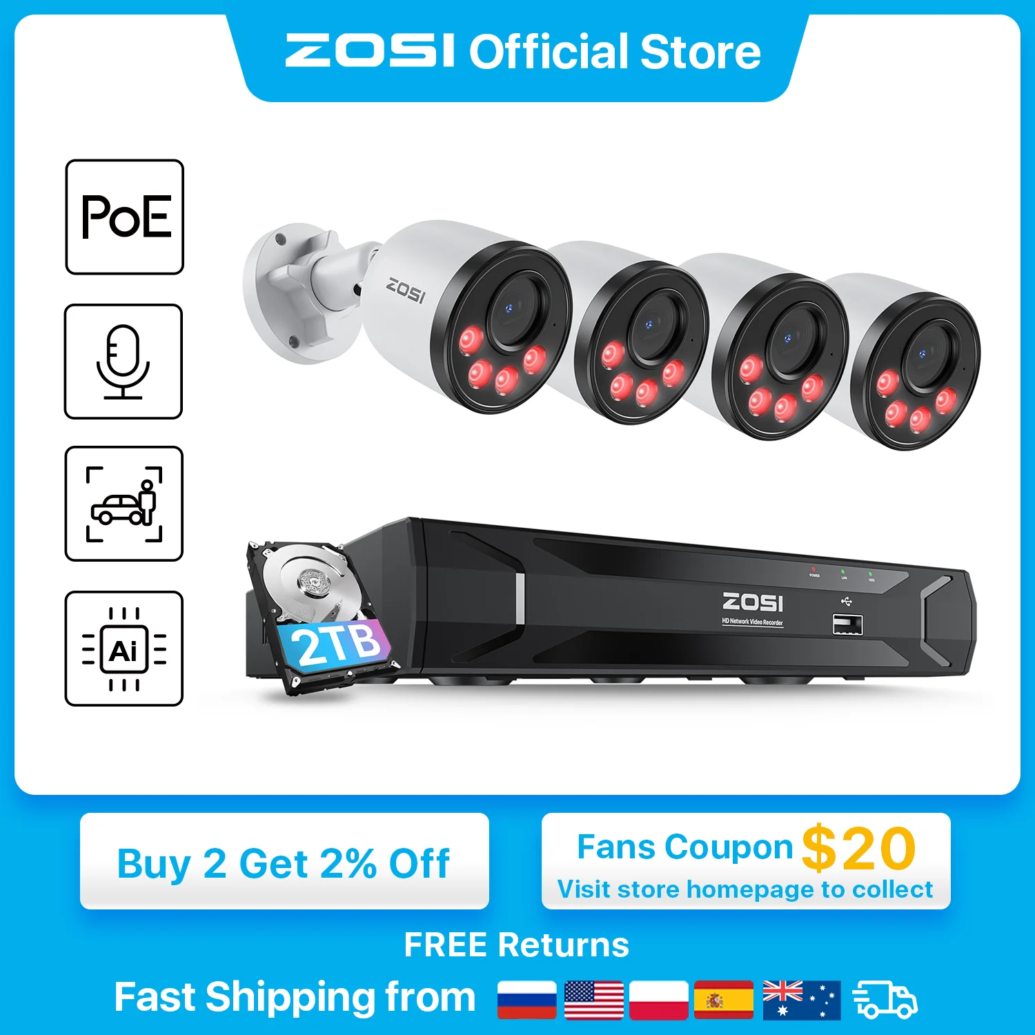 ZOSI5MP8CHPoESecurityCameraSystemWithAudio5MPNVR25KHD