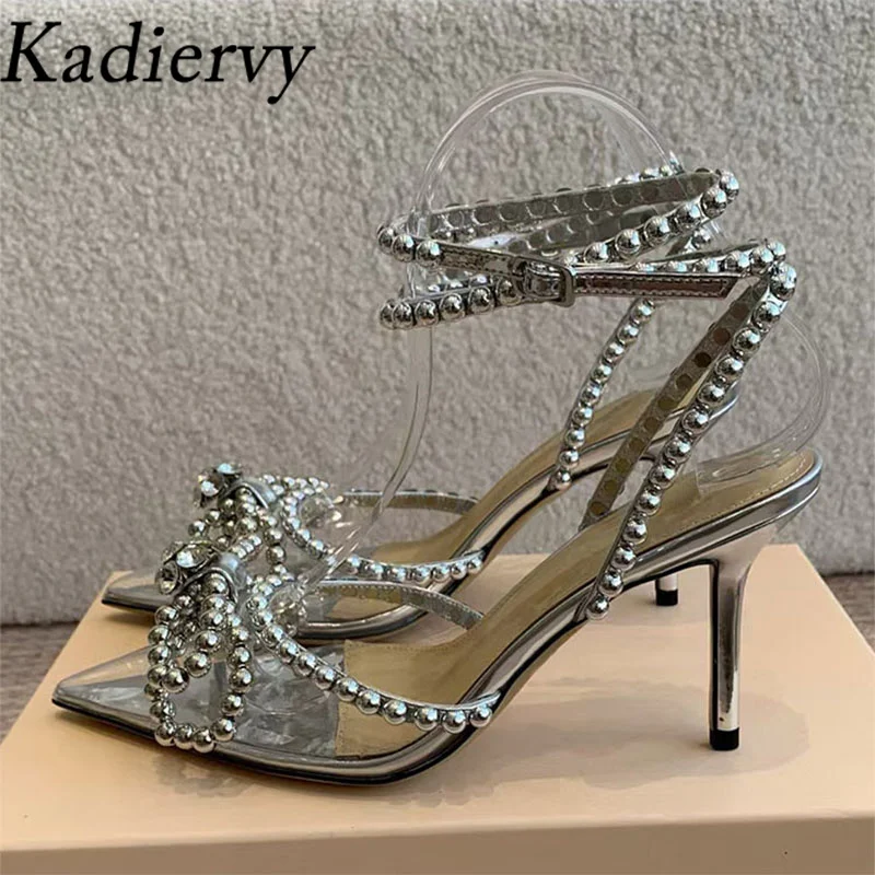 White Bow Pearl Stiletto Heels | Silk Butterfly-Knot Party Sandals main image 1