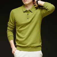 Men's Autumn Winter Lapel Wool Knitted Sweater Long-Sleeved Solid Color Thickened Polo Shirt Bottoming Layering Top 1