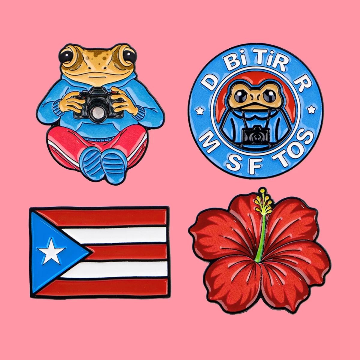 Puerto Rico Flag Funny Frog Enamel Pins Red Flower Brooch Lapel Pin Badge on Backpack Clothing Accessories Fashion Jewelry Gifts