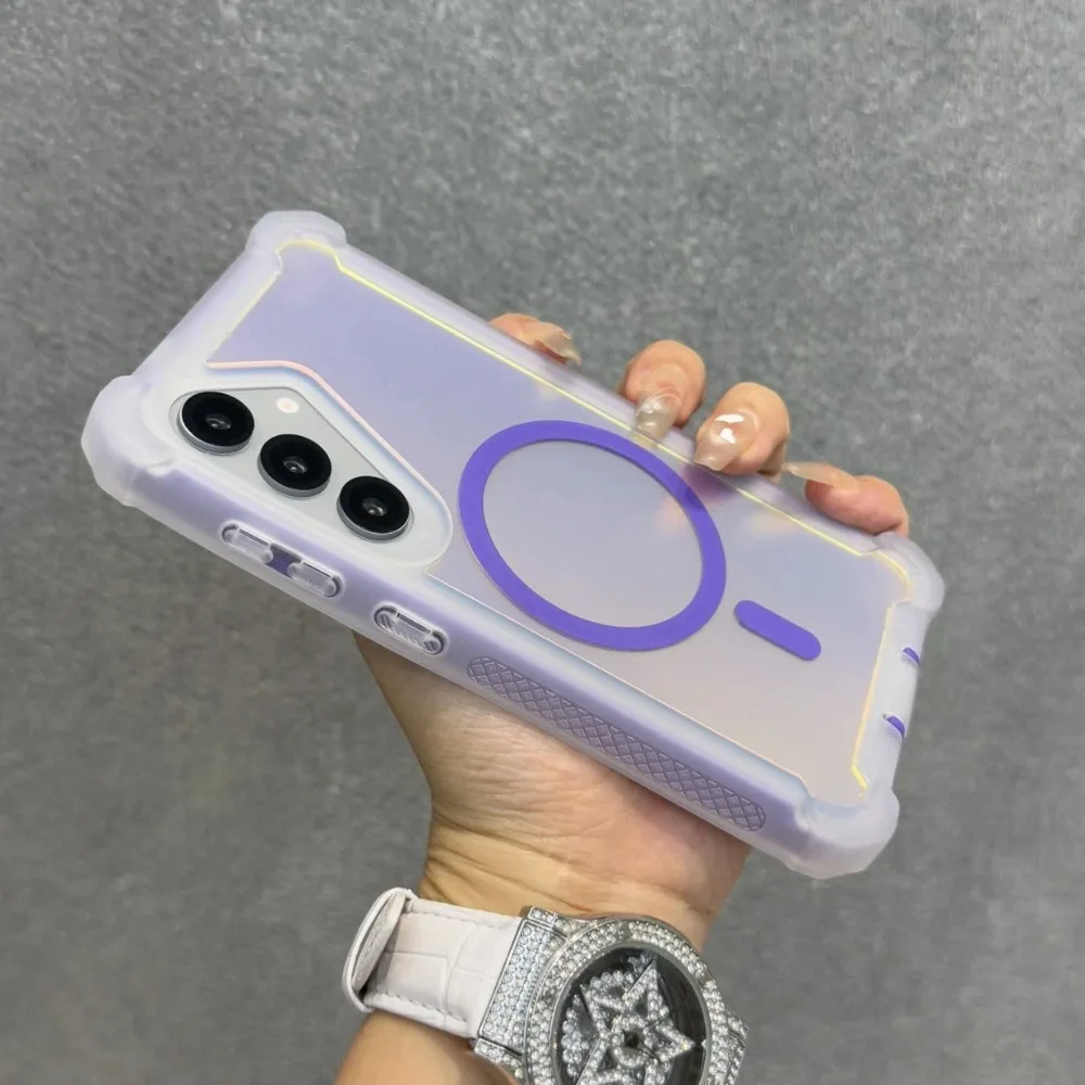 Luxury Gradient Aurora Magnetic Phone Case with Bling Back Cover