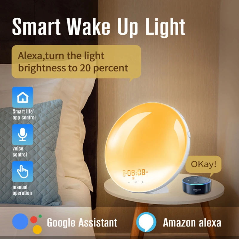 WiFi Smart Wake Up Light Workday Alarm Clock with 7 Colors Sunrise/Sunset  Smart Life Tuya APP Works with Alexa Google Home - AliExpress