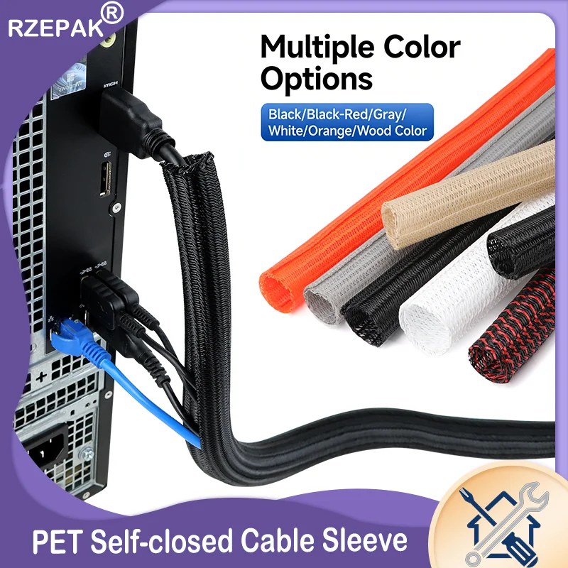 High-Protection PET Braided Cable Sleeve | Self-Closing Insulated Wire Organizer