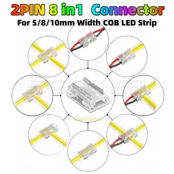 8-in-1 2pin COB LED Strip Connector L/T/X รูปร่างบอร์ดลวด/ลวดสําหรับ 5/8/10 มม.ความกว้าง PCB LED Light Strip 5/10/30/50 PCS 1