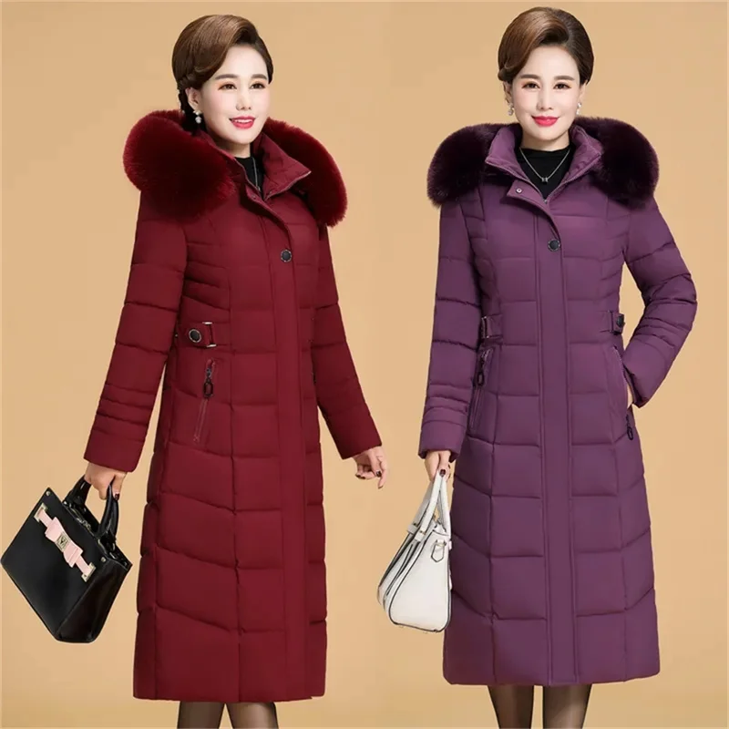 

6XL Parka Middle-Aged Elderly Cotton-Padded Clothes Thicker Longer Mid-Length Over-The-Knee Women's Loose Mother Winter Coat