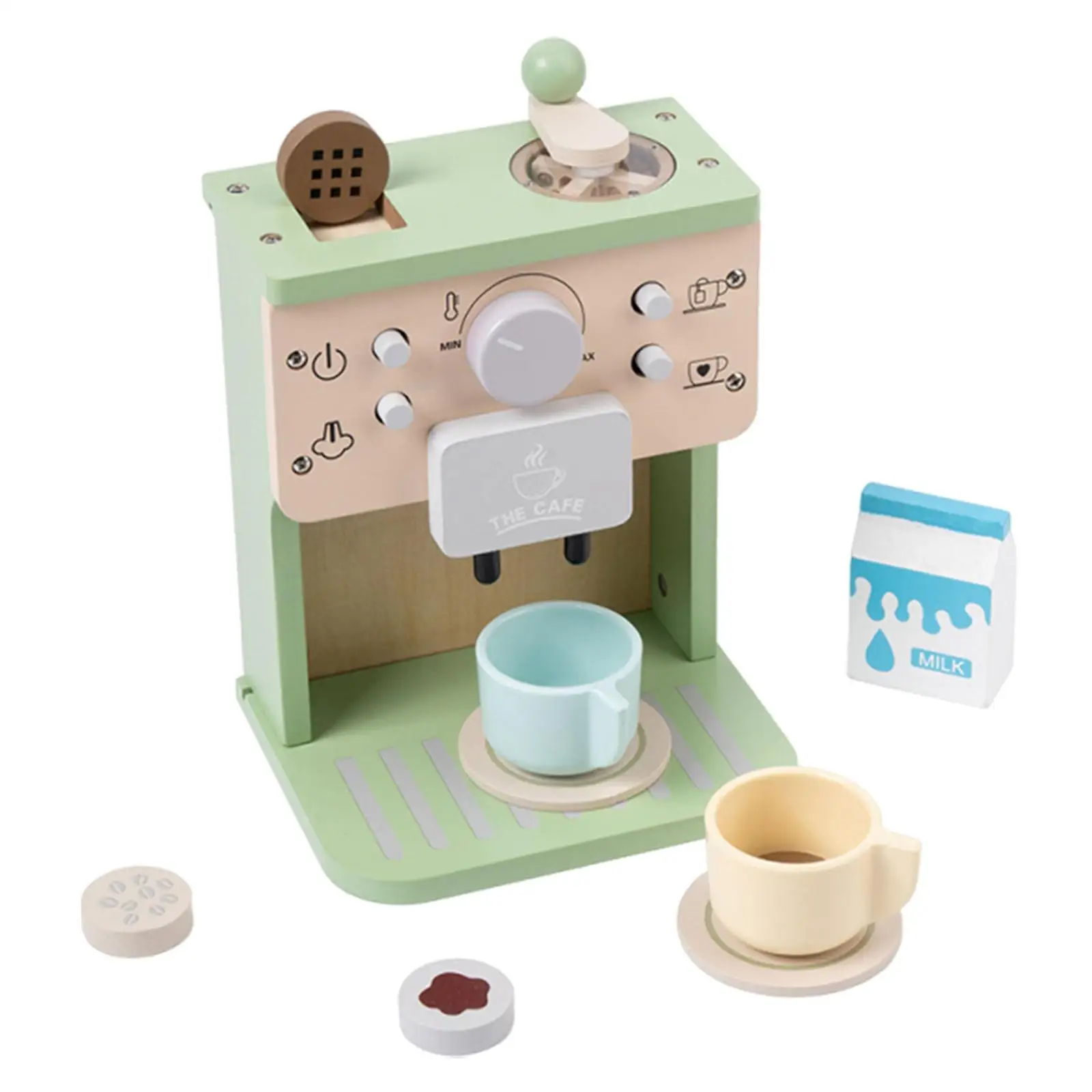 【support】 Wooden Coffee Maker Playset Cafe Cookware Espresso Machine for Kids Children.