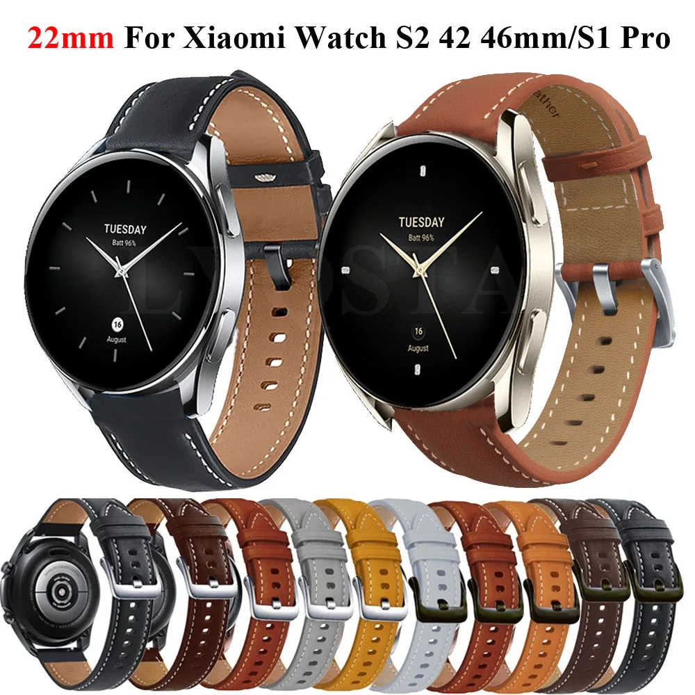 

22mm Leather Strap For Xiaomi MI Watch S2 42 46mm/S1 Pro/Active/Color2 Wristband For Xiaomi MIbro X1/A1 Smartwatch Bracelet band