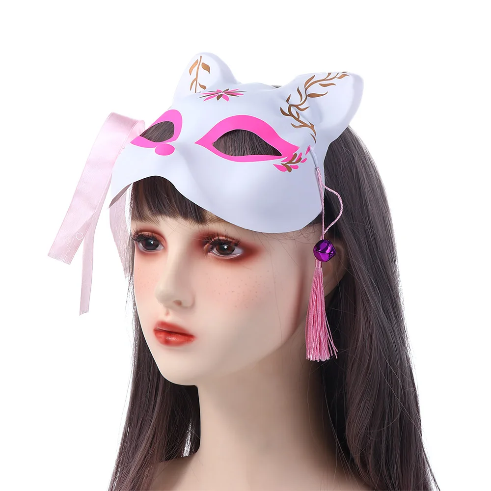 Pink Cherry Blossoms Fox Masks Anime Cosplay Japanese Half Face Cat Mask  Masquerade Festival Kabuki Kitsune Masks Party Props - AliExpress