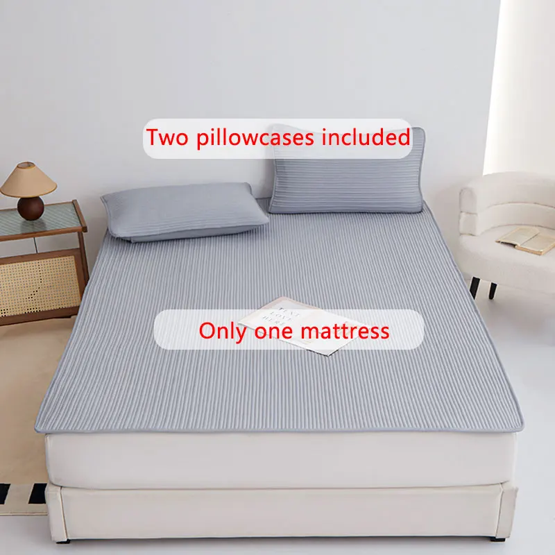 3PC quilted solid color patterned mattress cover Bedroom dormitory washable machine washable (pillowcase included)