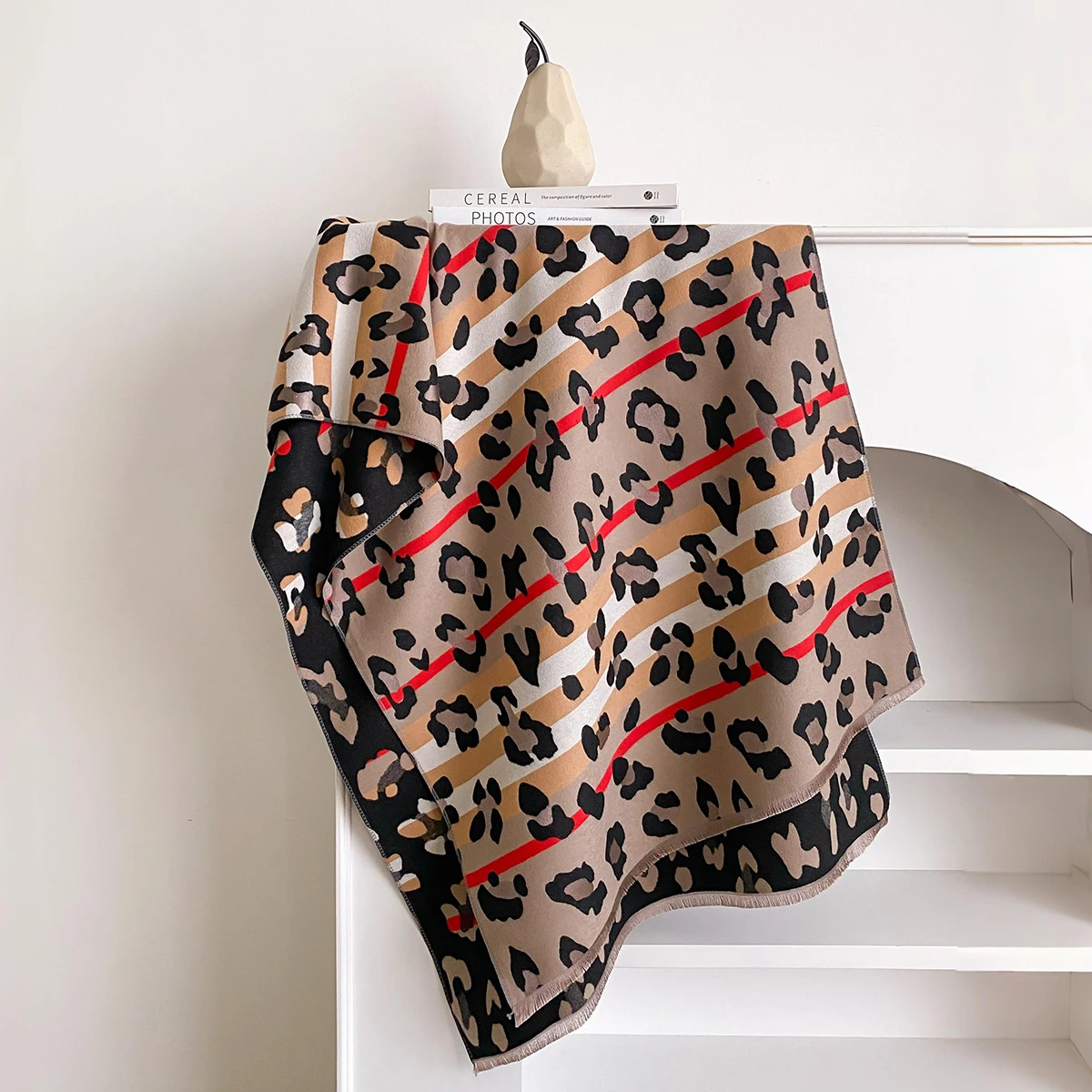 Women Thickening Imitation cashmere Scarves Fashion Designer Leopard Print Beautiful Soft Satin Shawl Neckerchief Scarf