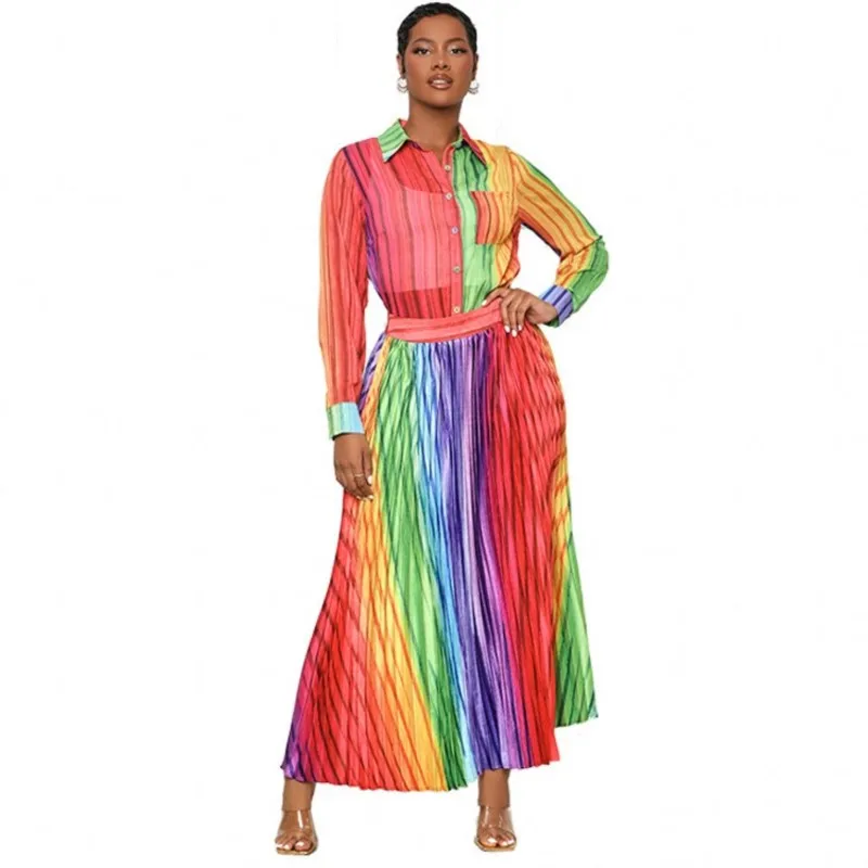 

Fashion Womens African Dresses Colorful Loose Long Dress Lapel Waist Waist Long Sleeve Party Dress Bohemian Clothing 2023 Summer