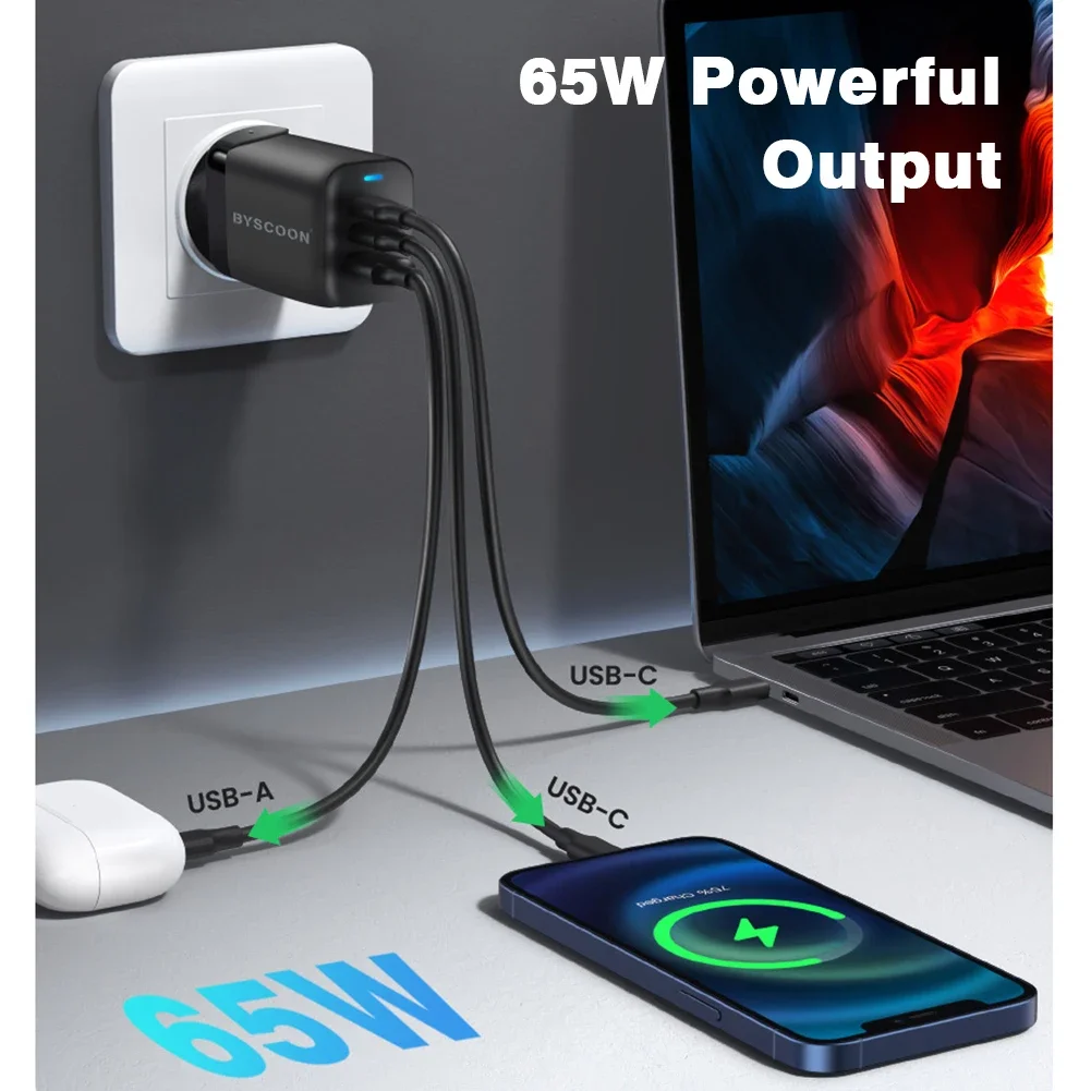 Byscoon-GaN USB CŸ , 65W, PPS, PD, QC4.0  , ƺ Ʈ, IPAD, º, Ｚ S23, S22 Ʈ