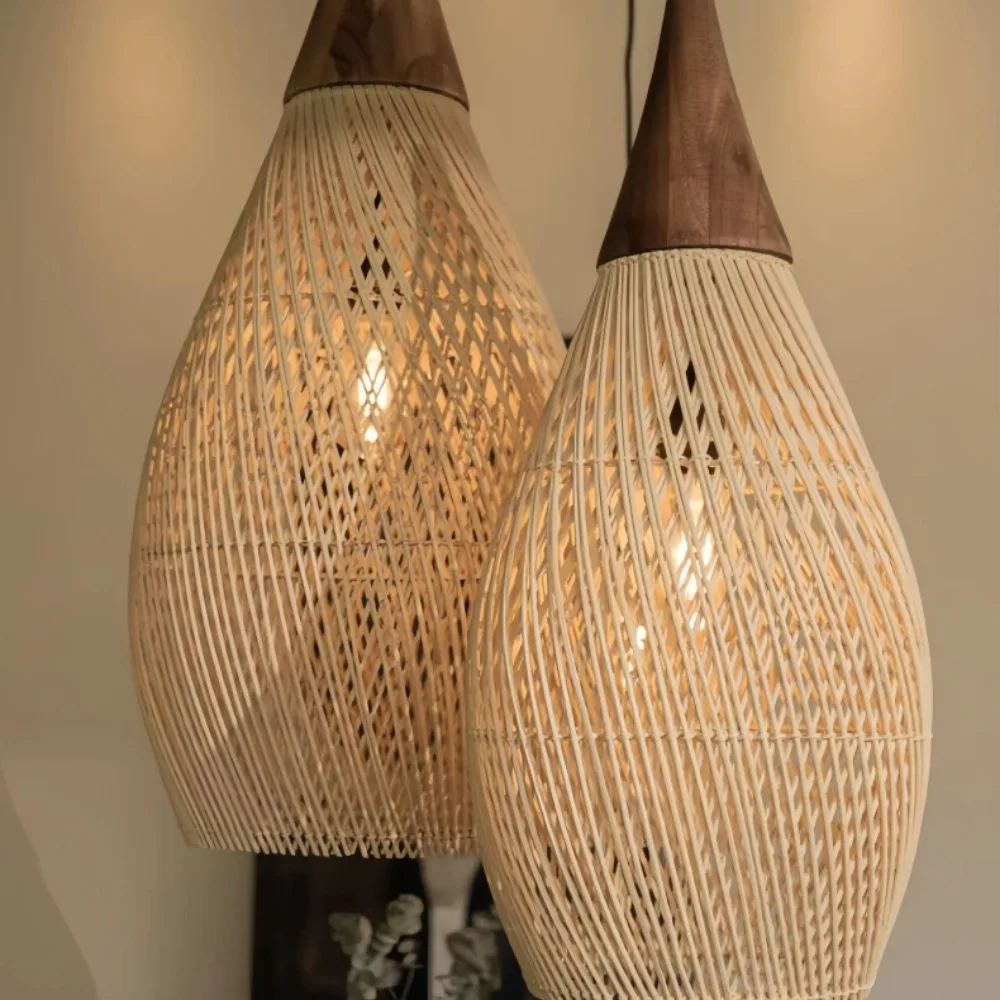Designer Pendant Lamps Vintage Handmade Rattan Led Light Japanes Style Lighting for Kitchen Island Loft Dining Room Chandelier