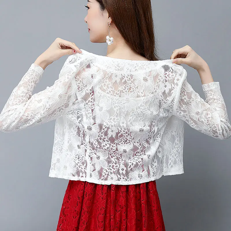 Женская одежда, кружевной кардиган с длинным рукавом