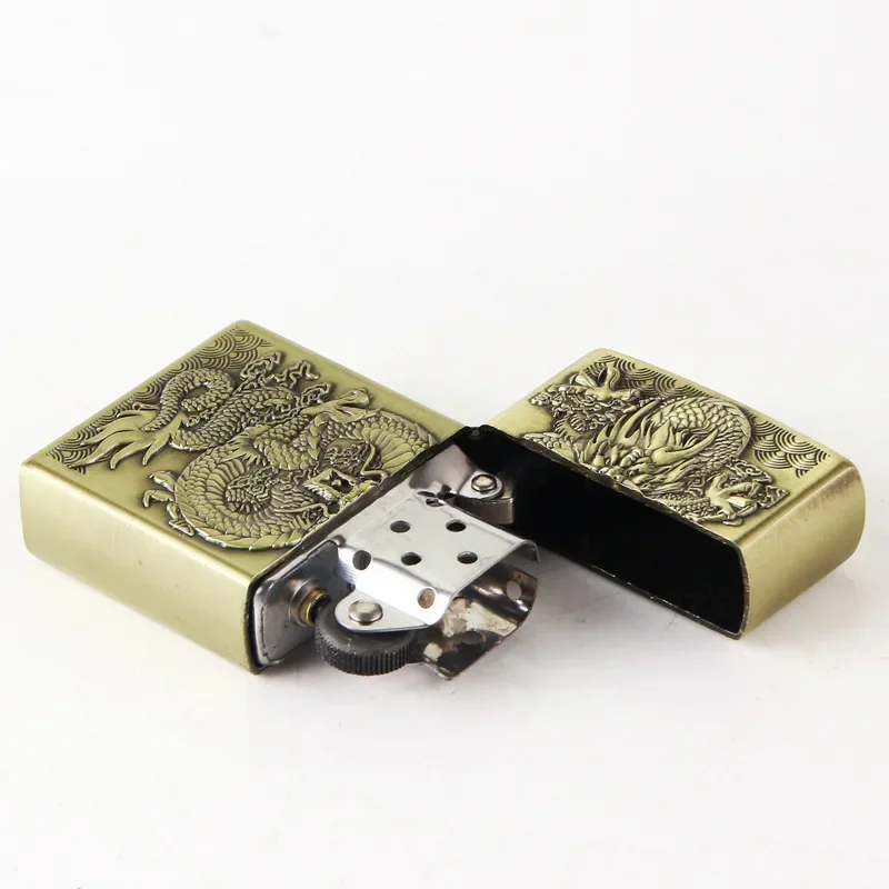Relief Dragon Retro Kerosene Lighter Creative Metal Windproof Lighter Portable Outdoor Cigar Old-Fashioned Kerosene