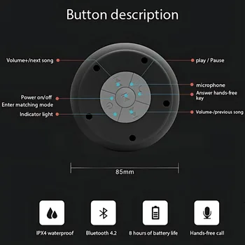 Portable Wireless Bluetooth Speaker, Mini Outdoor Speaker with Suction Cup, Waterproof for Bathroom 6