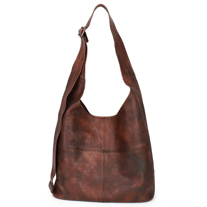 

Женская кожаная сумка в стиле пэчворк, дамские ретро сумки Хобо, кожаная сумка на плечо первого слоя, однотонные сумки под подмышку, новинка 2024