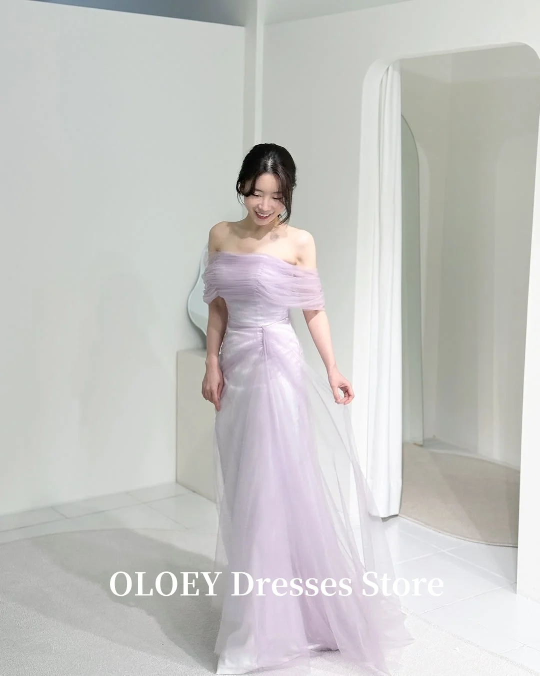 OLOEY Fairy Violet Wedding Party Dresses Off Shoulder Tulle Long Mermaid Bridal Gowns Corset Evening Party Dress Customized 2