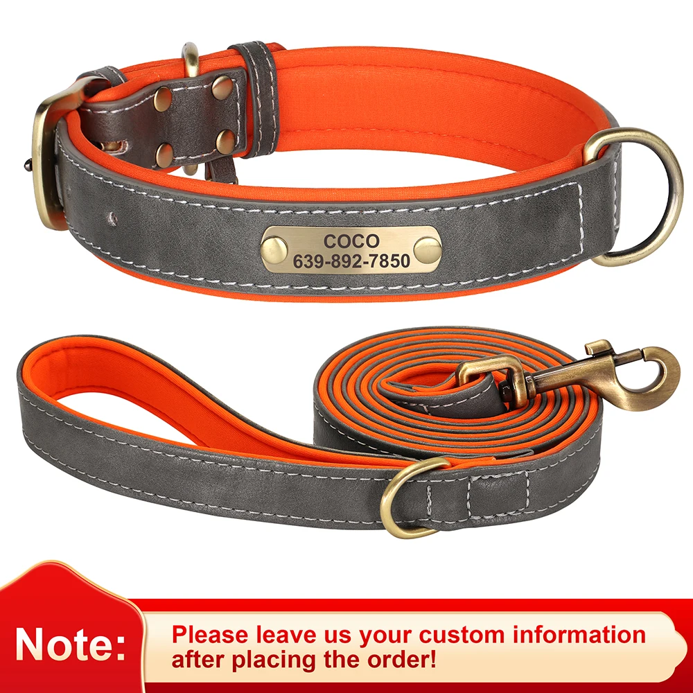 Customized PU Leather Dog Collar with Free Engraved Nameplate
