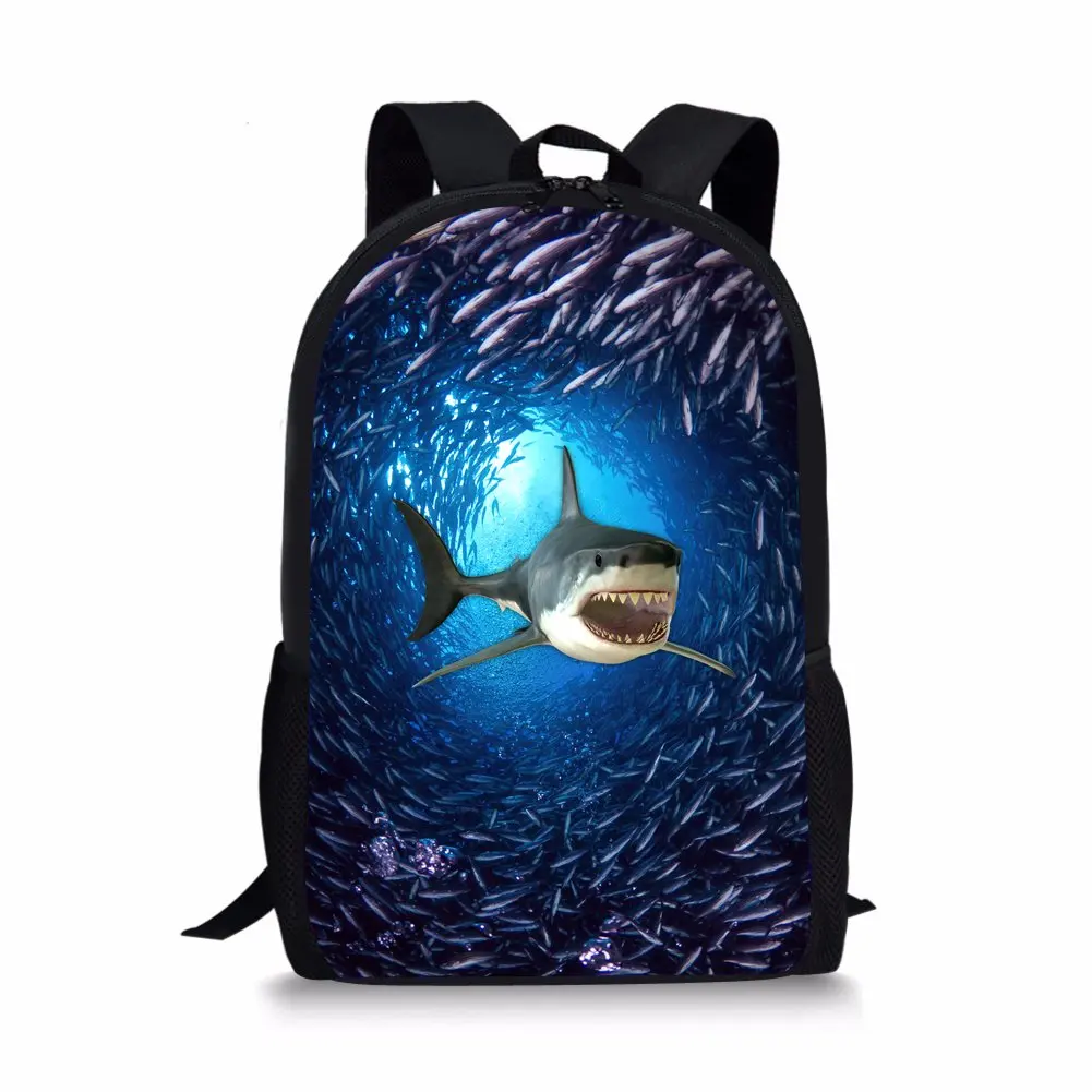 

Shark Backpack for Primary Boys Girls Ocean Animal 3D Printed Bookbag Elementary School Kids Back Bag Blue Backpack 16 Inches