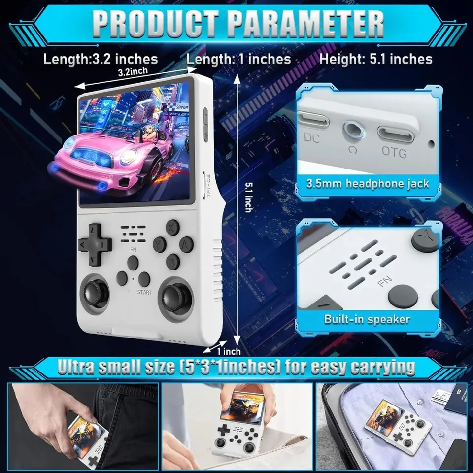 R40S Pro Retro Gaming Console 3.5-Inch IPS Screen,30000+ HD Games Handheld Game Console,3800mAh Rechargeable With 256GB_voghion.com