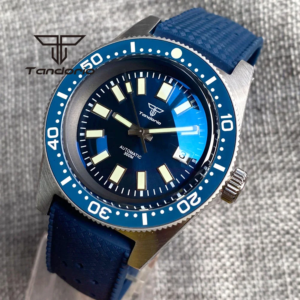 Tandorio 62MAS Blue Sunburst Dial Ceramic Rotating Bezel PT5000 NH35A 300M 41mm Automatic Men Dive Wristwatch AR Sapphire Glass