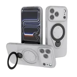 Magnetic TPU Phone Case with 360° Rotating Kickstand and Ring Holder - iPhone 16 (GRAY)